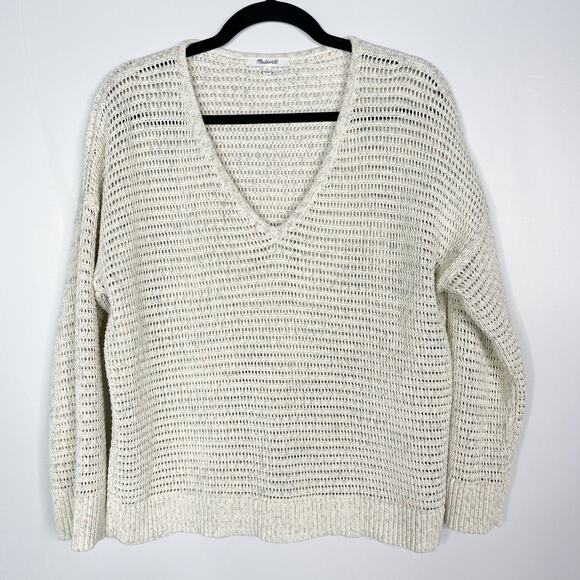 Madewell Small S Rainbow Marled Seville Pullover Sweater V Neck Cotton Boxy Fit - Picture 1 of 11
